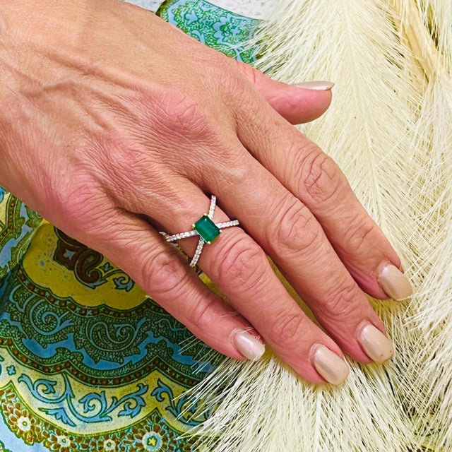 Natural Emerald Diamond Ring 14k W Gold 1.7 TCW Certified For Sale In New York - Image 6 of 9