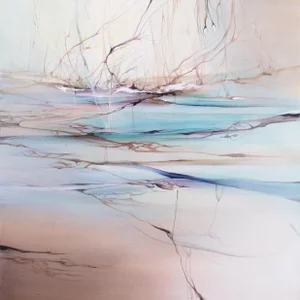 'Abstracted Aqua Landscape' by Marie Buchfink, Woman Artist, Spirituality, Transcendentalist Oil