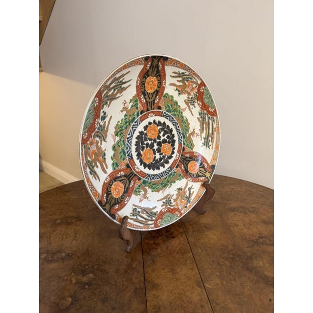 Quality antique Japanese imari charger having a quality antique Japanese imari charger decorated with flowers, trees,...