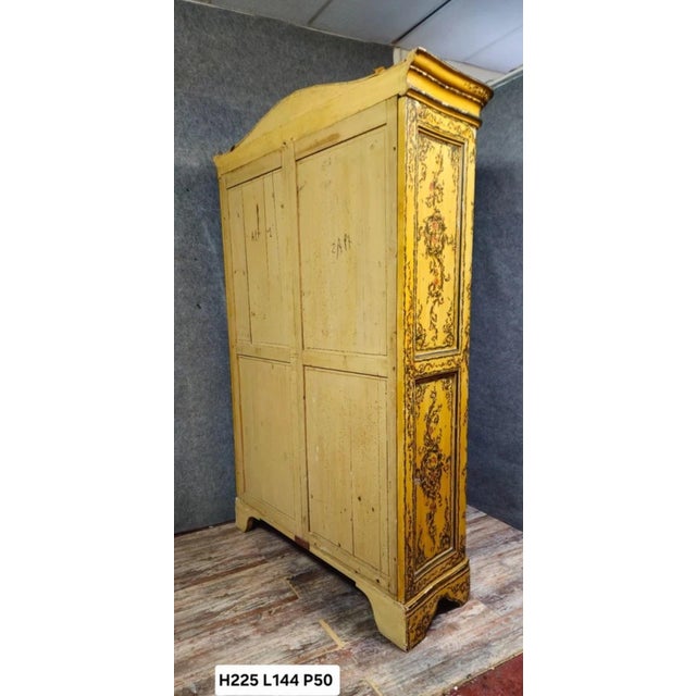 Yellow Late 19th Century Curved Armoire with Floral Decoration For Sale - Image 8 of 9