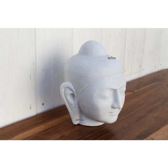 1990s Pure White Marble Buddha Head For Sale - Image 5 of 9