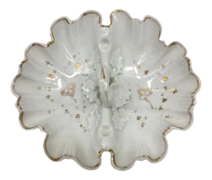White & Gold Leaf Divided Porcelain Serving Dish