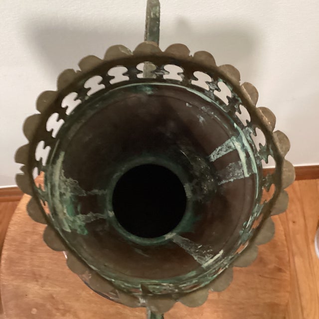 Vintage Middle Eastern Copper and Brass Amphora Vase With Handles Morrish Style For Sale In Chicago - Image 6 of 12