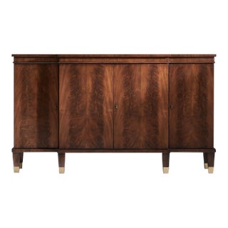 Modern History Walnut Breakfront Cabinet For Sale