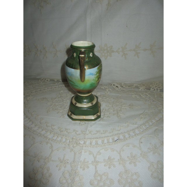 1900 - 1909 Antique German Double Handle Hand Painted Cherub & Lovers Vase 6" For Sale - Image 5 of 7