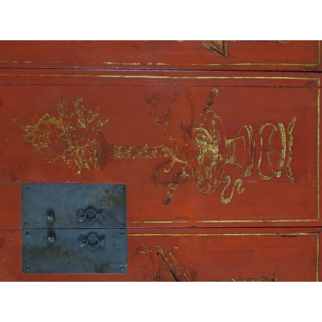 Red Antique Chinese Wedding Cabinet – 77 Inches Tall For Sale - Image 10 of 13