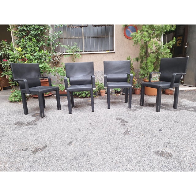Arcadia Armchairs in Black Leather by Paolo Piva for B&B Italia, 1980s, Set of 4 For Sale - Image 10 of 10