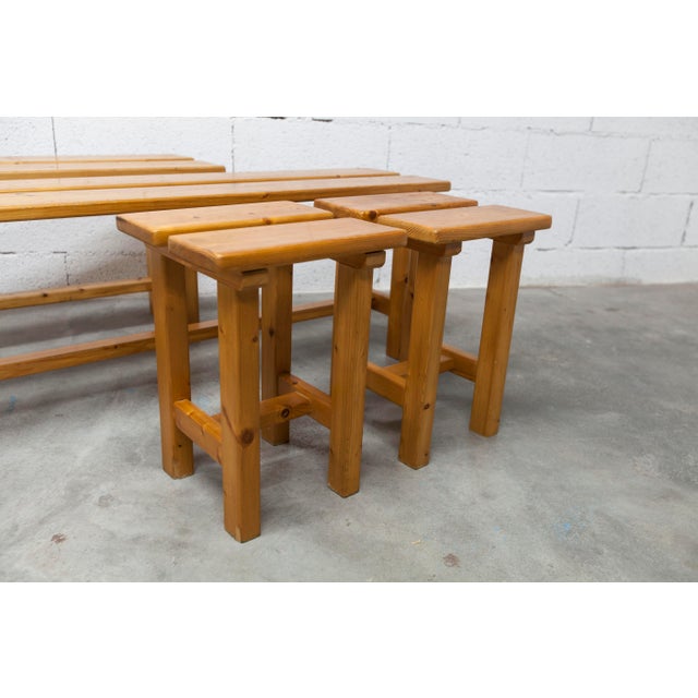 Vintage Benches and Stools in Mountain Pine, 1970, Set of 4 For Sale - Image 8 of 18