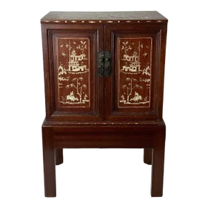 Late 19th Century Small Asian Cabinet on Stand With Bone and Satin Wood Inlay