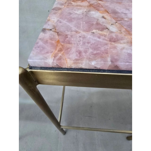Early 21st Century Brass and Rose Quartzite Side Table For Sale - Image 5 of 8