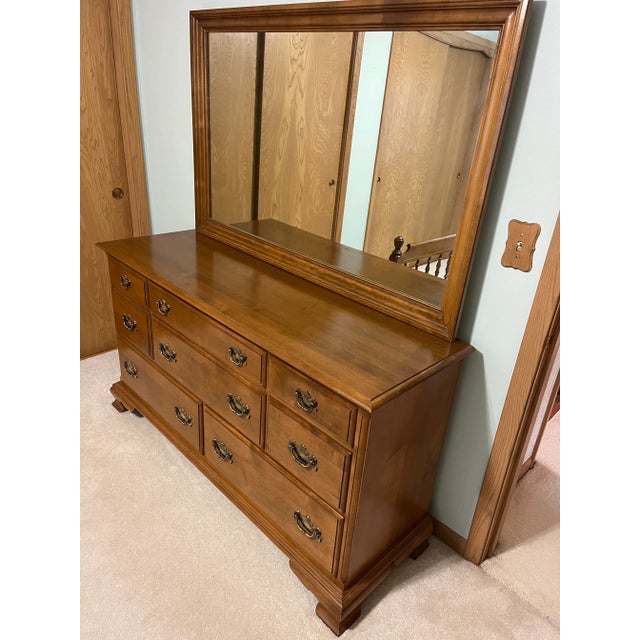 Ethan Allen Heirloom Nutmeg Maple Dresser Mirror 10-5303/10-5210 | Chairish