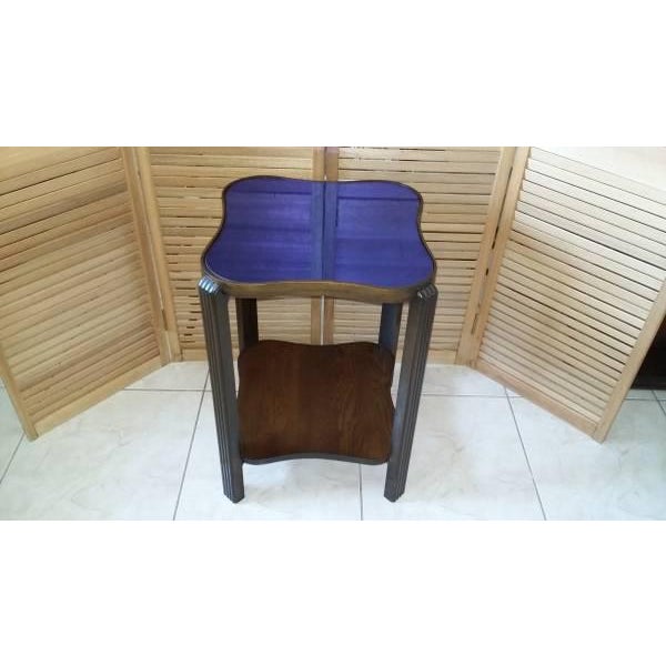 Vintage 1940's Art Deco Cobalt Blue Glass Mirror Top Table Chairish