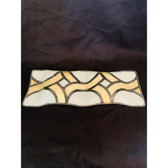 Glass Mid 20th Century Geometric Design Silver on Glass Elongated Serving Dish For Sale - Image 7 of 12