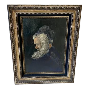 Early 20th Century Framed Old Man Profile Portrait Oil Painting