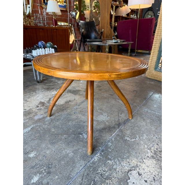 Italian Round Wood Side Table With Curved Four-Leg Base For Sale In Los Angeles - Image 6 of 9