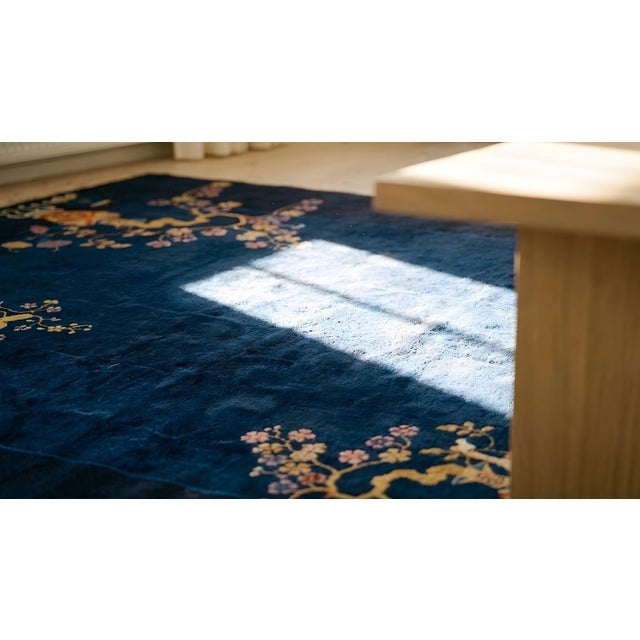 Extraordinarily Sprays of Flower With Butterfly in a Black Background Chinese Art Deco Rug For Sale - Image 15 of 15