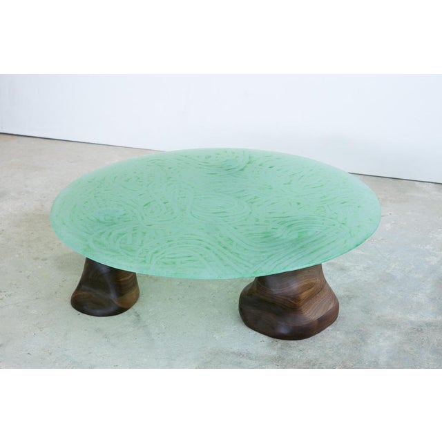 Green Glass Powder and Walnut Coffee Table by Alexander Knysch For Sale - Image 6 of 15