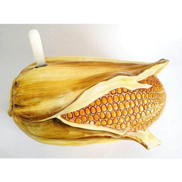 Offering a Large vintage Italian porcelain soup Tureen with Tromp L' Oeil corn on the cob design, signed on bottom Made in...