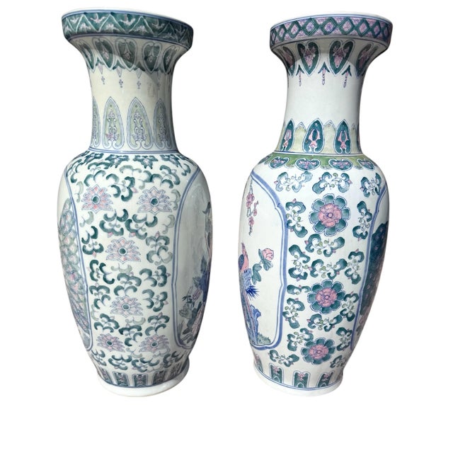 Late 20th Century Vintage, Chinoiserie, 25” Tall Floor Vases For Sale - Image 5 of 12