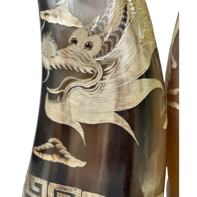 Asian Vintage Carved Thailand Horns- a Pair For Sale - Image 3 of 5