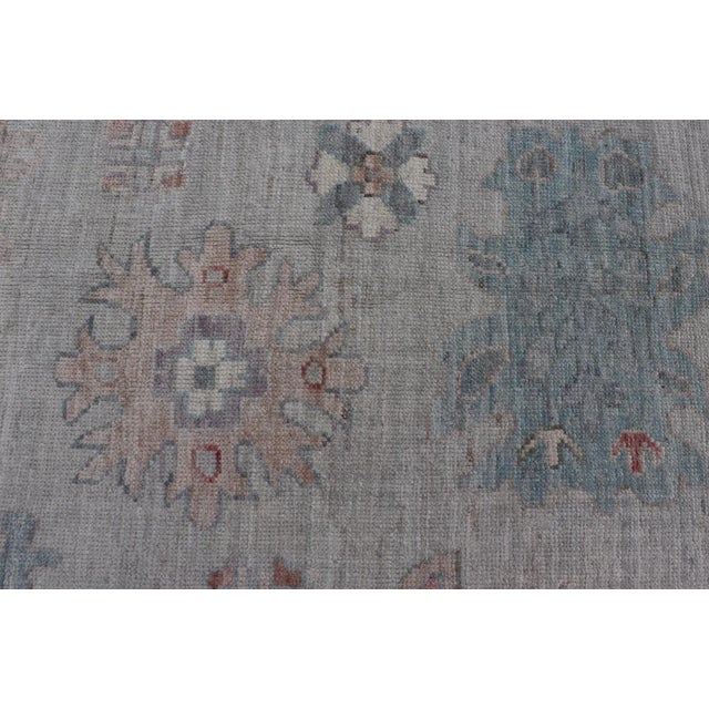 2020s All Over Modern Floral Oushak With a Light Blue-Gray Field and Border With Color For Sale In Atlanta - Image 6 of 13