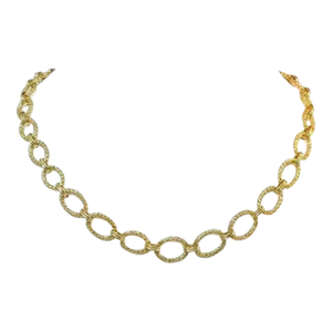 14k Yellow Gold Textured Oval Link Necklace