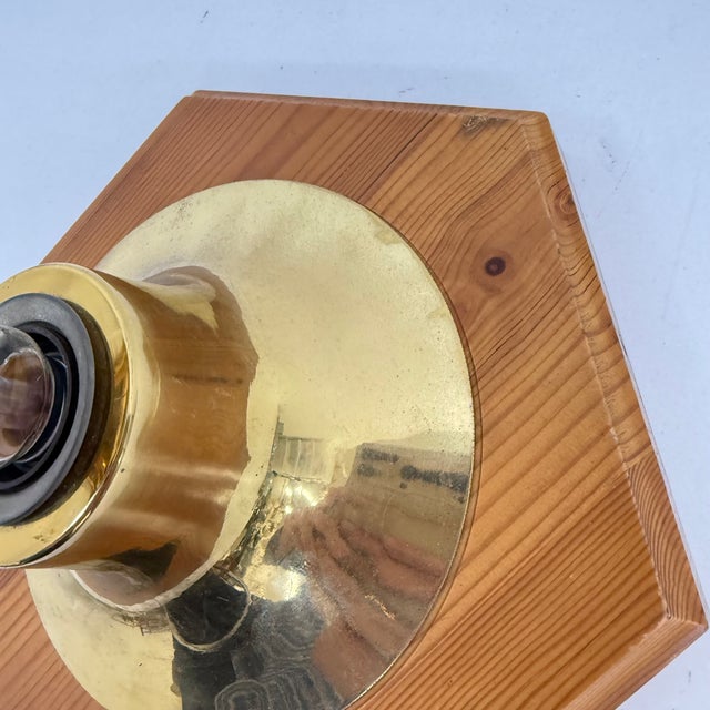 Vintage Hexagonal Wall Lamp with Pine Wood and Brass, 1970s For Sale - Image 11 of 16