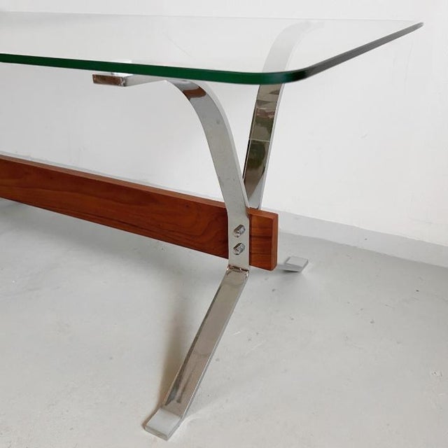 Vintage Italian Coffee Table in Chrome, Glass and Teak from Formanova, 1960s For Sale - Image 6 of 10