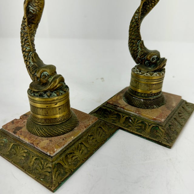 Brass Pair of Late 19th Century Italian Marble and Brass Candlesticks For Sale - Image 8 of 12