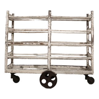 White Patinated Bakery Rack on Wheels, Antique, France, Early 20th Century For Sale