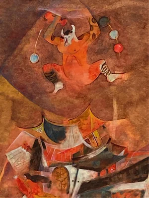 Matabei Goto Japanese Modern Figurative Mixed-Media Painting, Signed