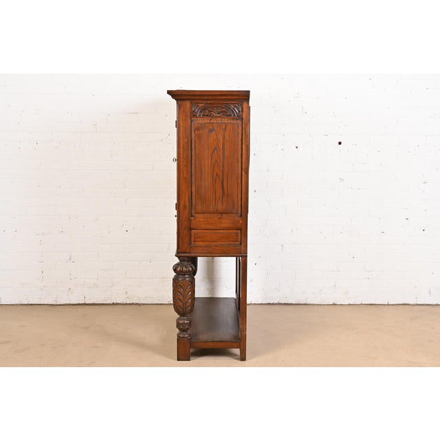 R. J. Horner Style English Jacobean Carved Oak Bar Cabinet, Circa 1900 For Sale - Image 10 of 12