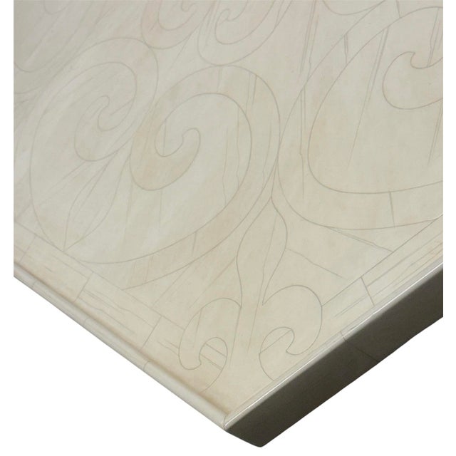 Ivory Dennis and Leen "Lambert" Faux Ivory Painted Side Table W" Drink Tray For Sale - Image 8 of 12