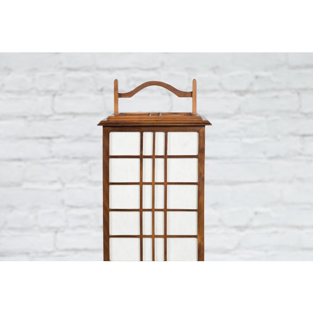 Vintage Tall Japanese Square Rice Paper Panel Table Lamp For Sale - Image 10 of 12