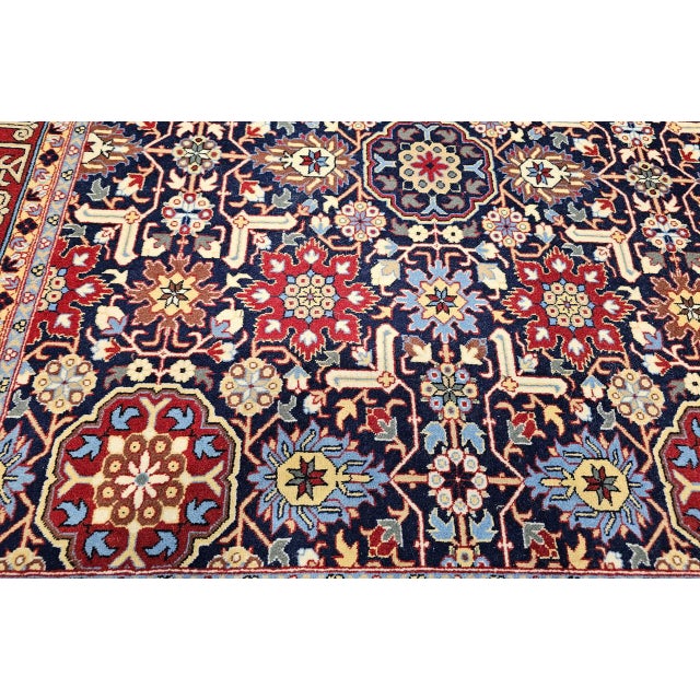 1900 - 1909 Vintage Persian Tabriz Afshan Rug, Hand-Knotted Wool, Allover Geometric Caucasian Kuba Pattern, Navy & Red, 7x10 For Sale - Image 5 of 18