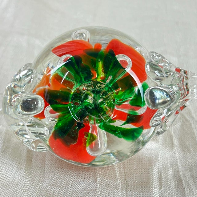 Glass Joe St Clair Art Glass Mini Teapot Red Floral Controlled Bubble For Sale - Image 7 of 10