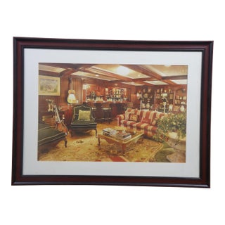 Late 20th Century Photograph Print of Traditional Wood Panel Luxury Library Lounge Bar Room 35" For Sale