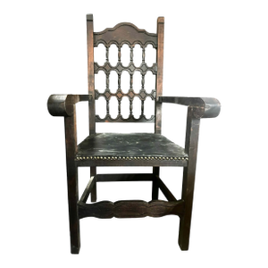 Vintage Spanish Colonial Rustic Style Mexican Pine and Leather Armchair - Circa Mid 20th Century