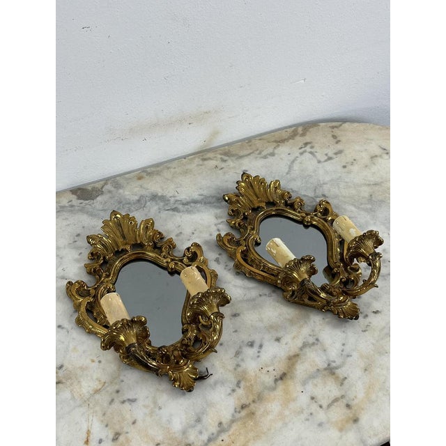 Set of 2 Mid-Century wall lamps with mirror, 1960s E14 lamps. Good condition. European Plug (up to 250V).The wiring of...