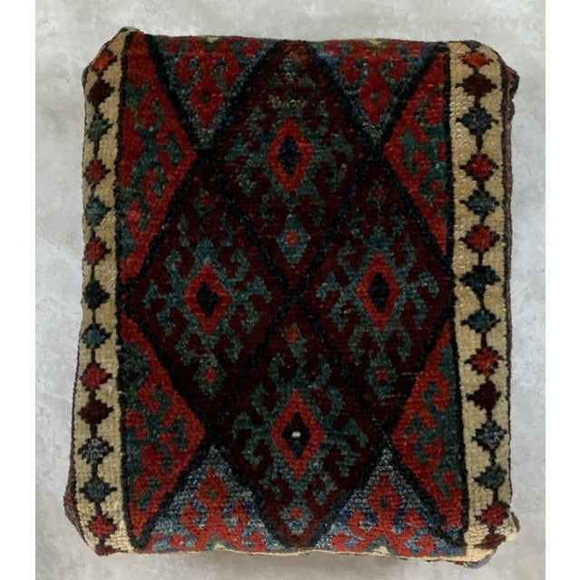 Ruby Red 1960s Hand Woven Rug Upholstered Foot Stool For Sale - Image 8 of 11