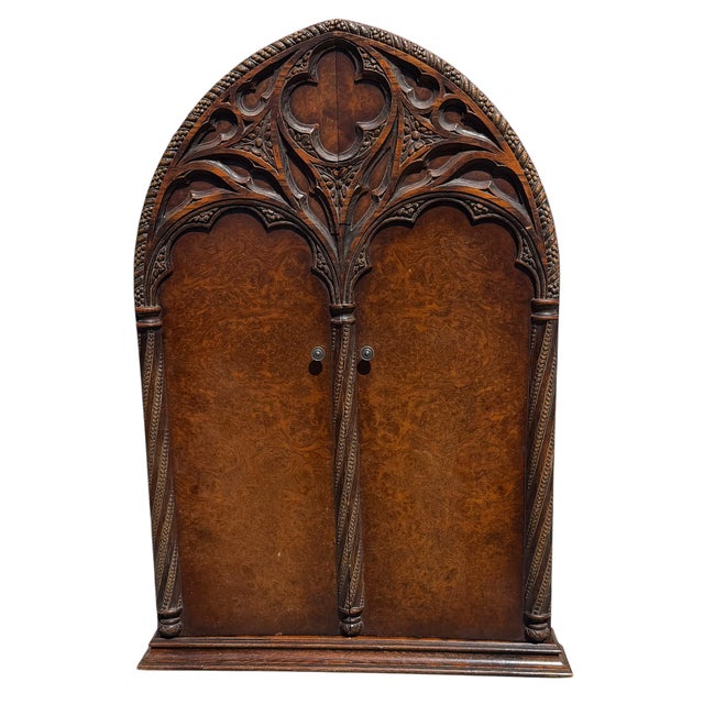 Renaissance Rare Antique Tudor Oak Shrine Trifold Cabinet Mirror For Sale - Image 3 of 3