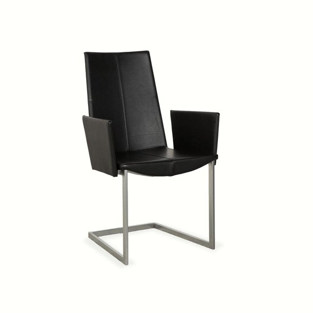 Black Leather and Metal Cantilever Chairs from KFF, Set of 6 For Sale - Image 9 of 14