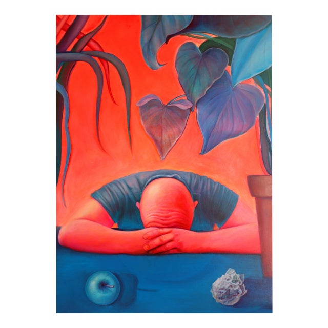 Natasha Lelenco, Man and Apple After-Dinner, 2020, Acrylic on Canvas For Sale