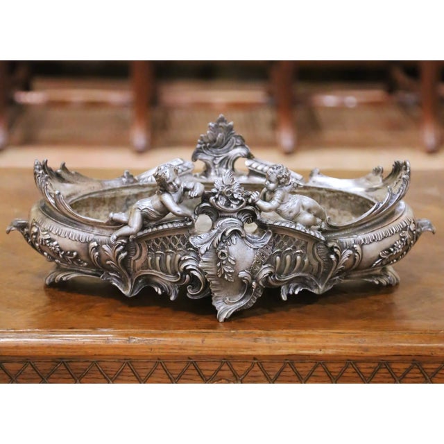 19th Century French Louis XV Rococo Silvered Oval Table Jardinière With Cherubs For Sale In Dallas - Image 6 of 10