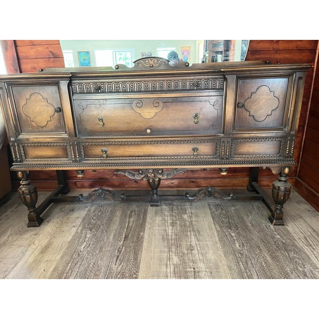Antique Carved Walnut Buffet Credenza For Sale - Image 4 of 8