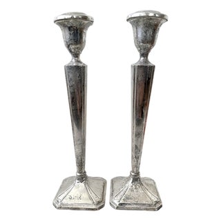 Antique Sterling Silver Weighted Candlesticks For Sale