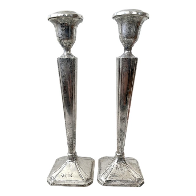 Antique Sterling Silver Weighted Candlesticks For Sale