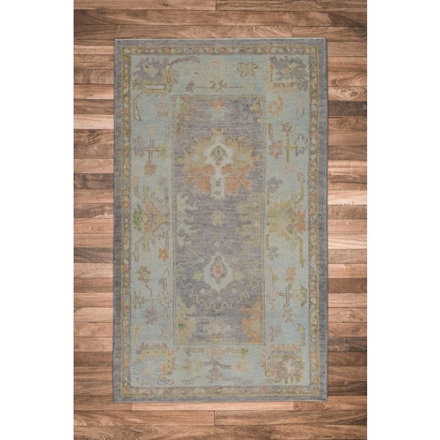 Gray Multicolor Handwoven Turkish Oushak Rug 3'1" X 5'1" For Sale In Houston - Image 6 of 6