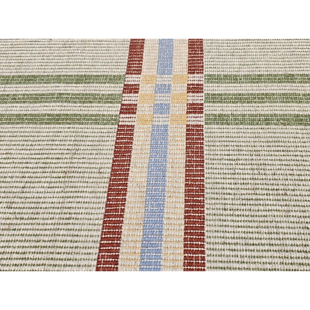Off-white Vintage American Runner, Flat-Woven Wool & Cotton, Allover Pattern, Green Stripes, 4x24 For Sale - Image 8 of 12