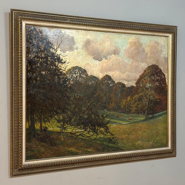 Late 19th Century Framed Oil Painting on Canvas by Léon Dardenne (1865–1912), 'Pastoral Landscape With Shepherd and Grazing Cattle' Dated 1897 For Sale - Image 5 of 17